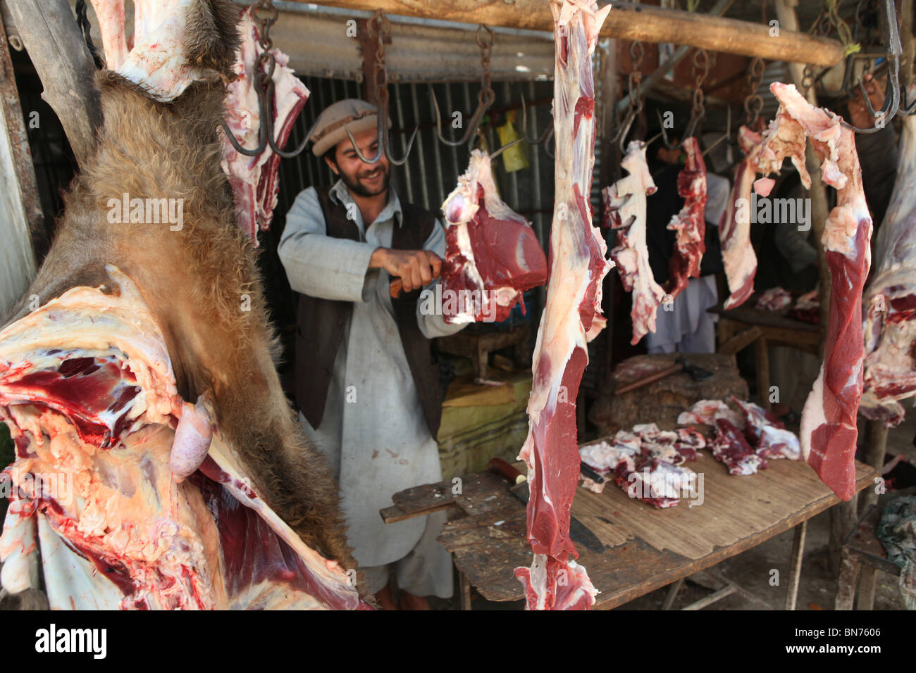 butcher at the bazaar in Mazar-i-sharif, Afghanistan Stock Photo