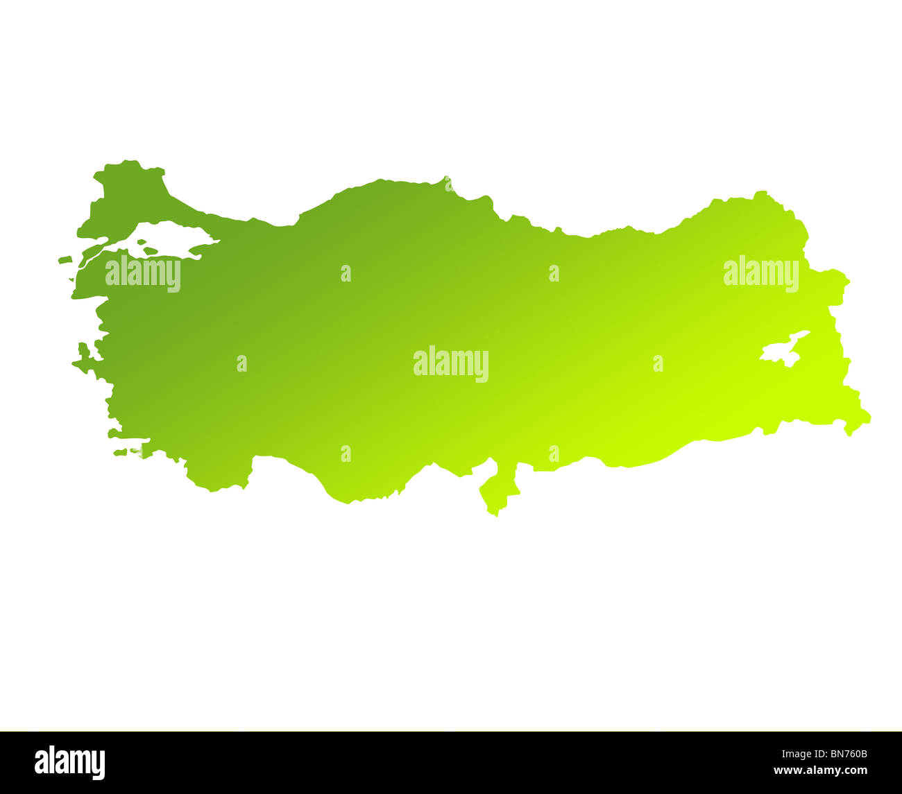 Green gradient map of Turkey isolated on a white background. Stock Photo