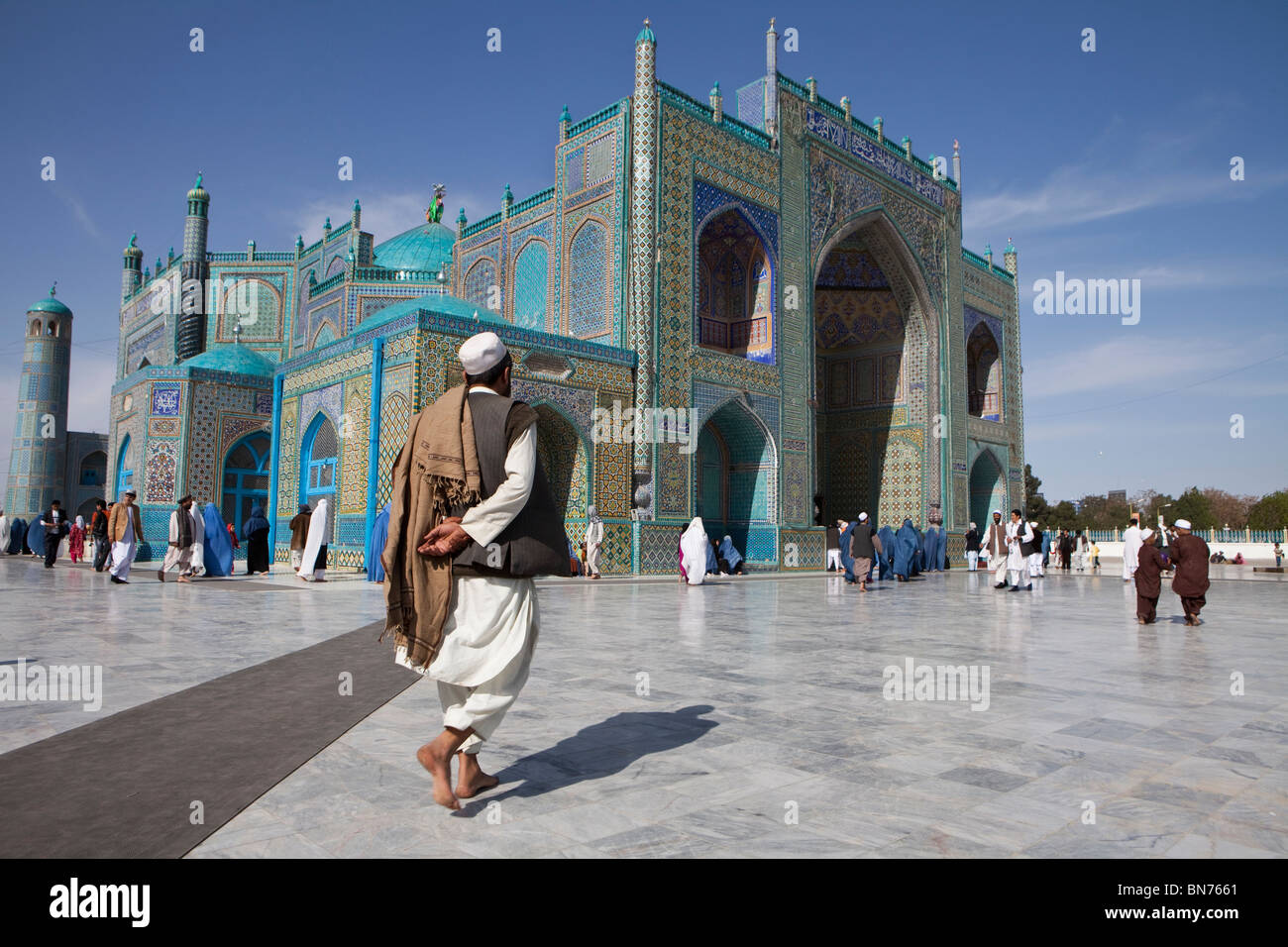 Hazrat ali mosque in Mazar-i-sharif (afghanistan) where Ali is believed to be burried. Stock Photo