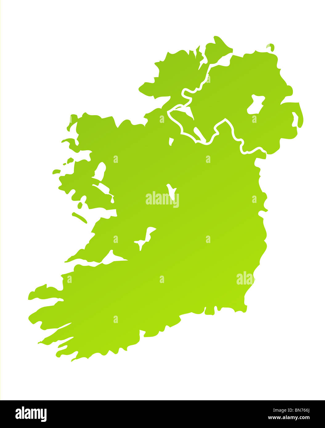 Green gradient map of Northern and Southern Ireland isolated on a white background. Stock Photo