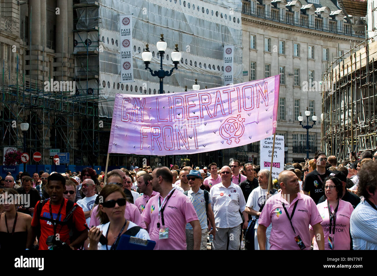 A Gay Liberation Front banner at the Pride London celebration in London. Stock Photo