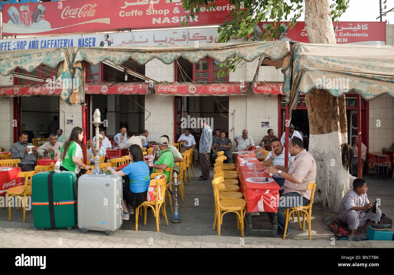 Egypt bar; Tourists mix with local egyptians at a bar, early evening