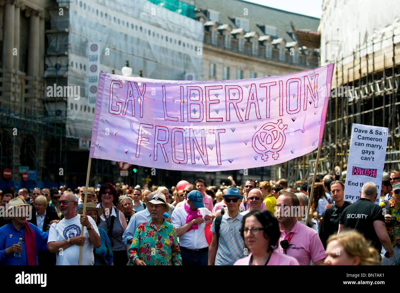 A Gay Liberation banner at the Pride London celebrations in London. Stock Photo