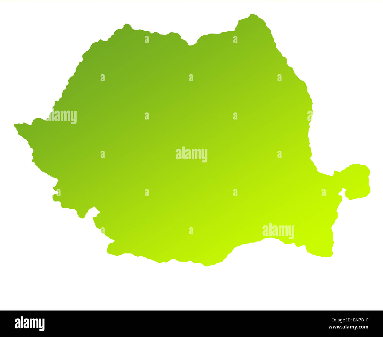 Green gradient map of Romania isolated on a white background. Stock Photo