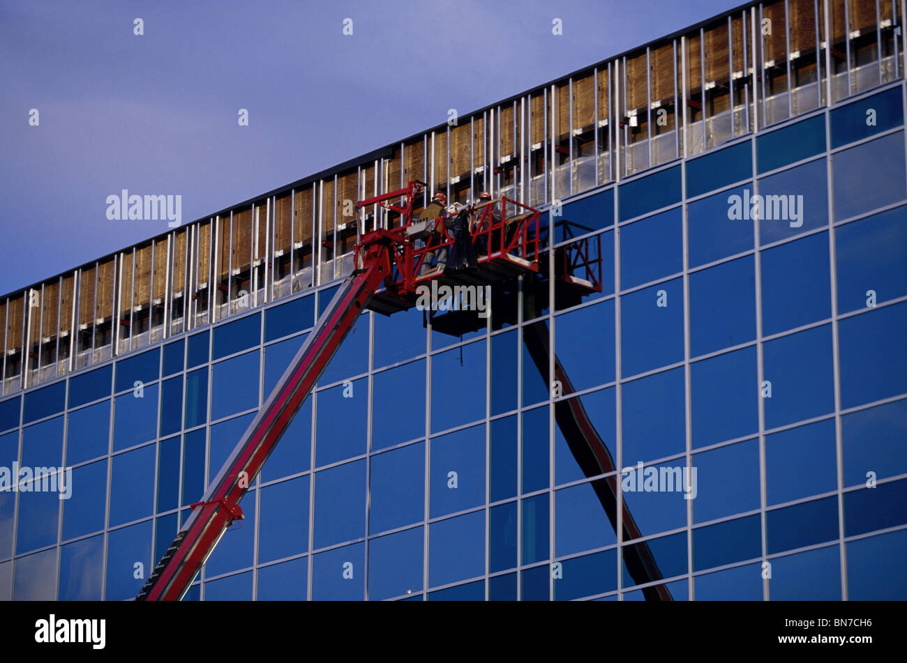 Construction Worker on Elevated Platform Anchorage Stock Photo Alamy
