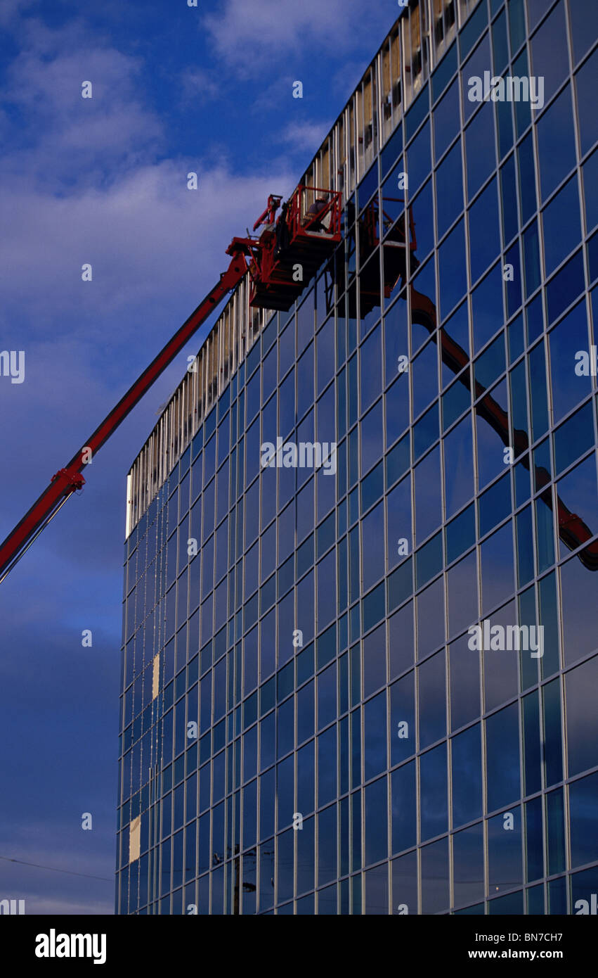 Construction Worker on Elevated Platform Anchorage Stock Photo Alamy