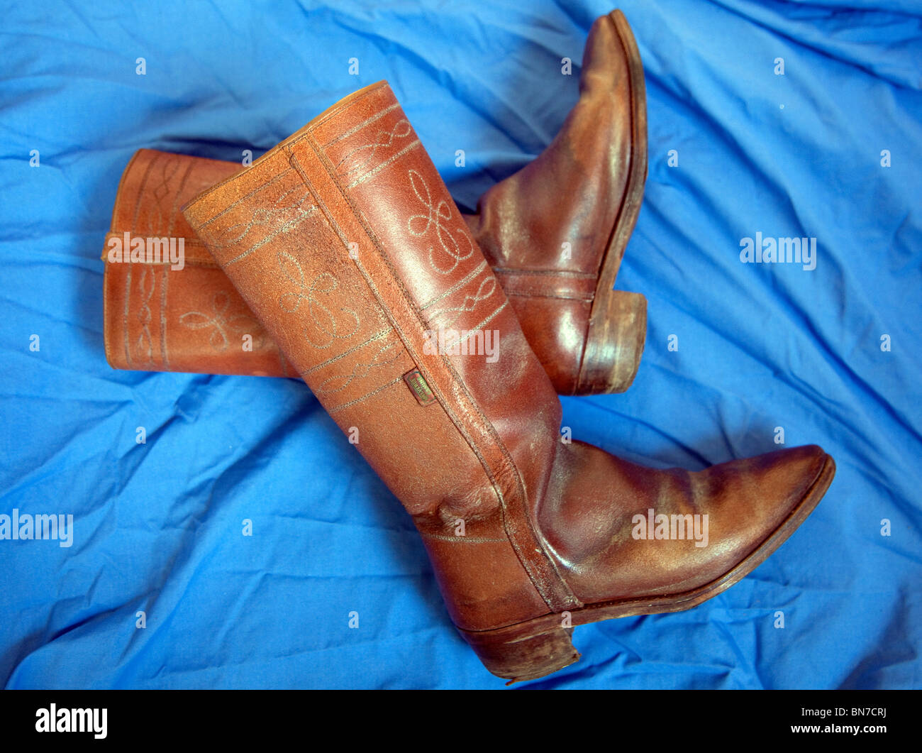 Old Spanish leather boots, London Stock Photo - Alamy