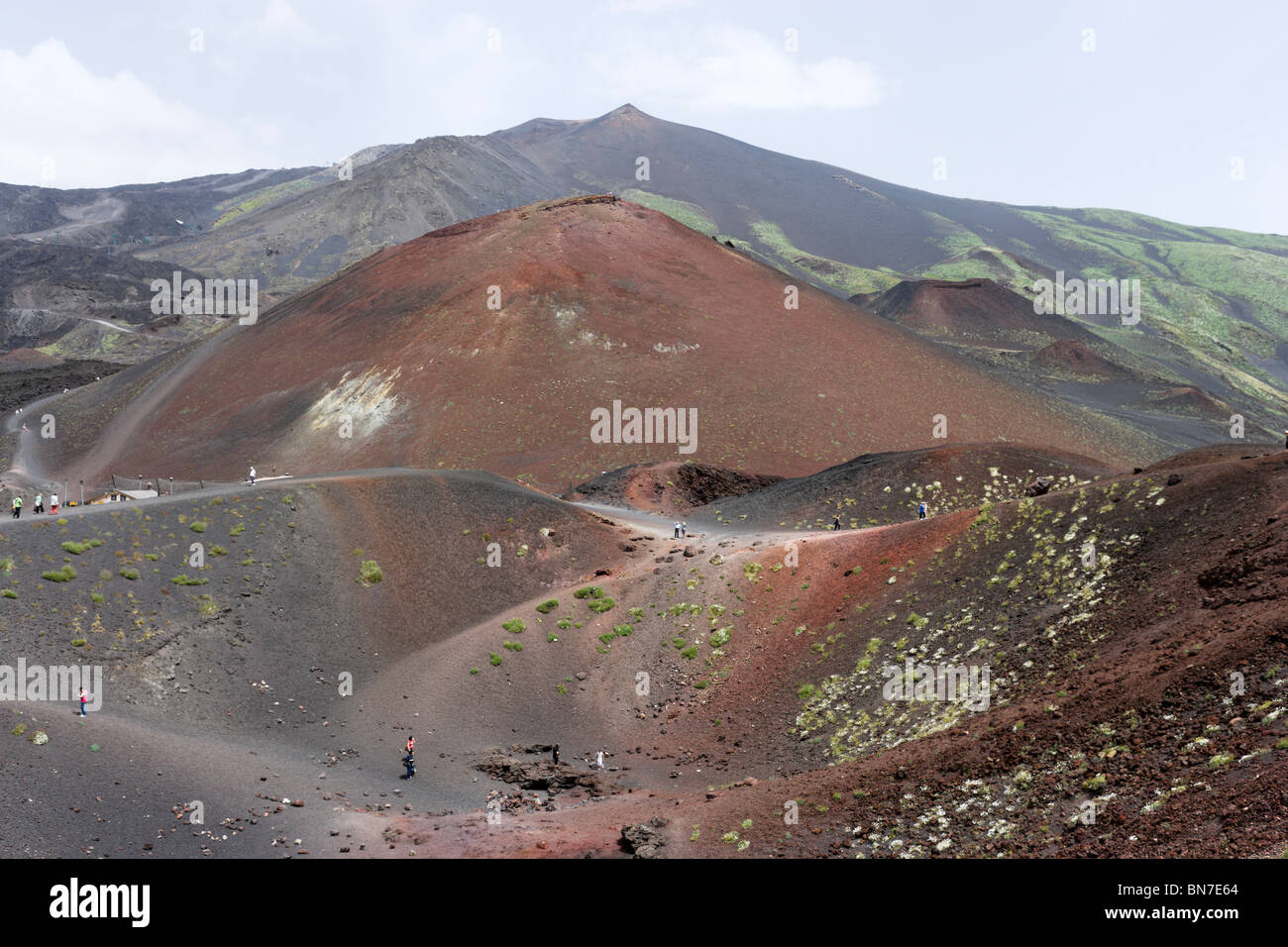 A crater near the Rifugio Sapienza on the southern slopes looking towards the summit, Mount Etna, Sicily, Italy Stock Photo