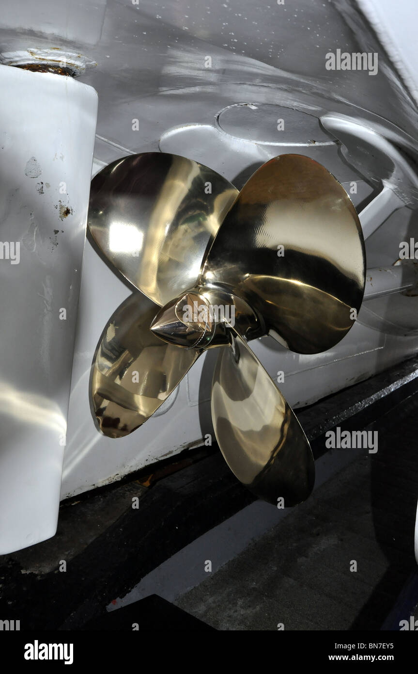 Brass propellers on Lifeboat Stock Photo