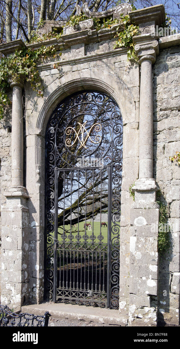 Loughcrew Gardens, gate of original 17th century house Stock Photo