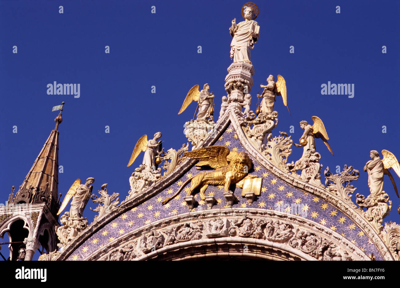 Italy. Venice. July 2008. St Mark's Basilica. St Mark, the Winged Lion, holds the book quoting “Pax Tibi Marce Evangelista Meus” Stock Photo