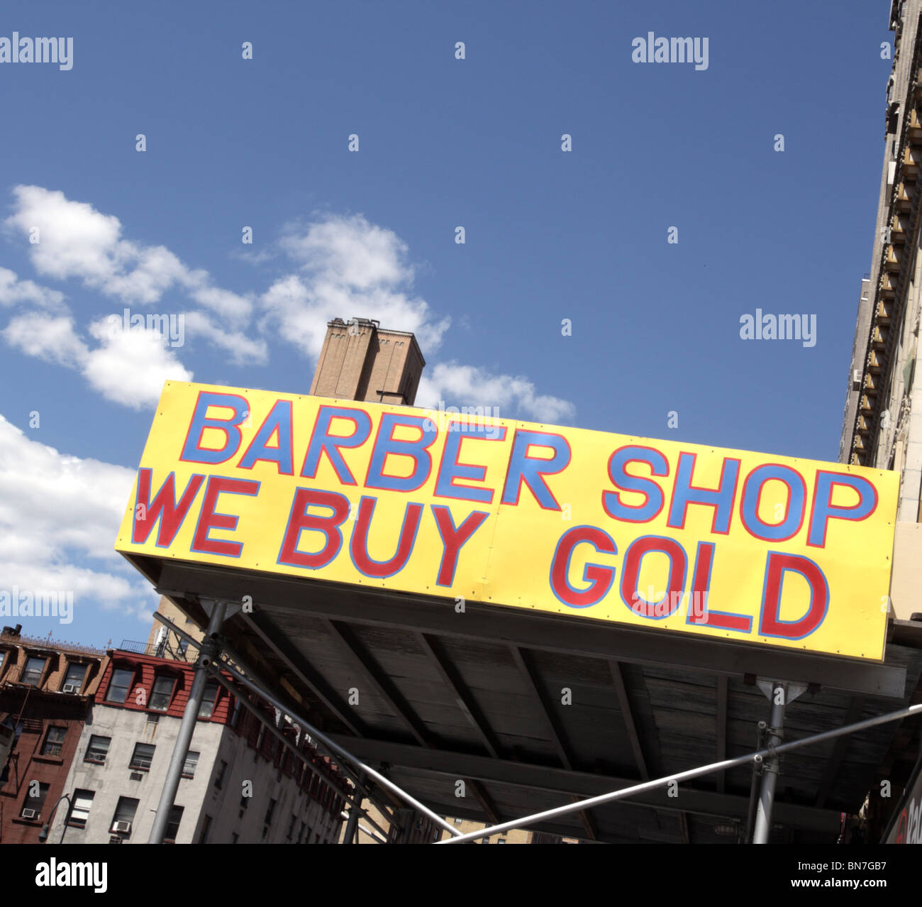 Barber Shop We Buy Gold sign Stock Photo