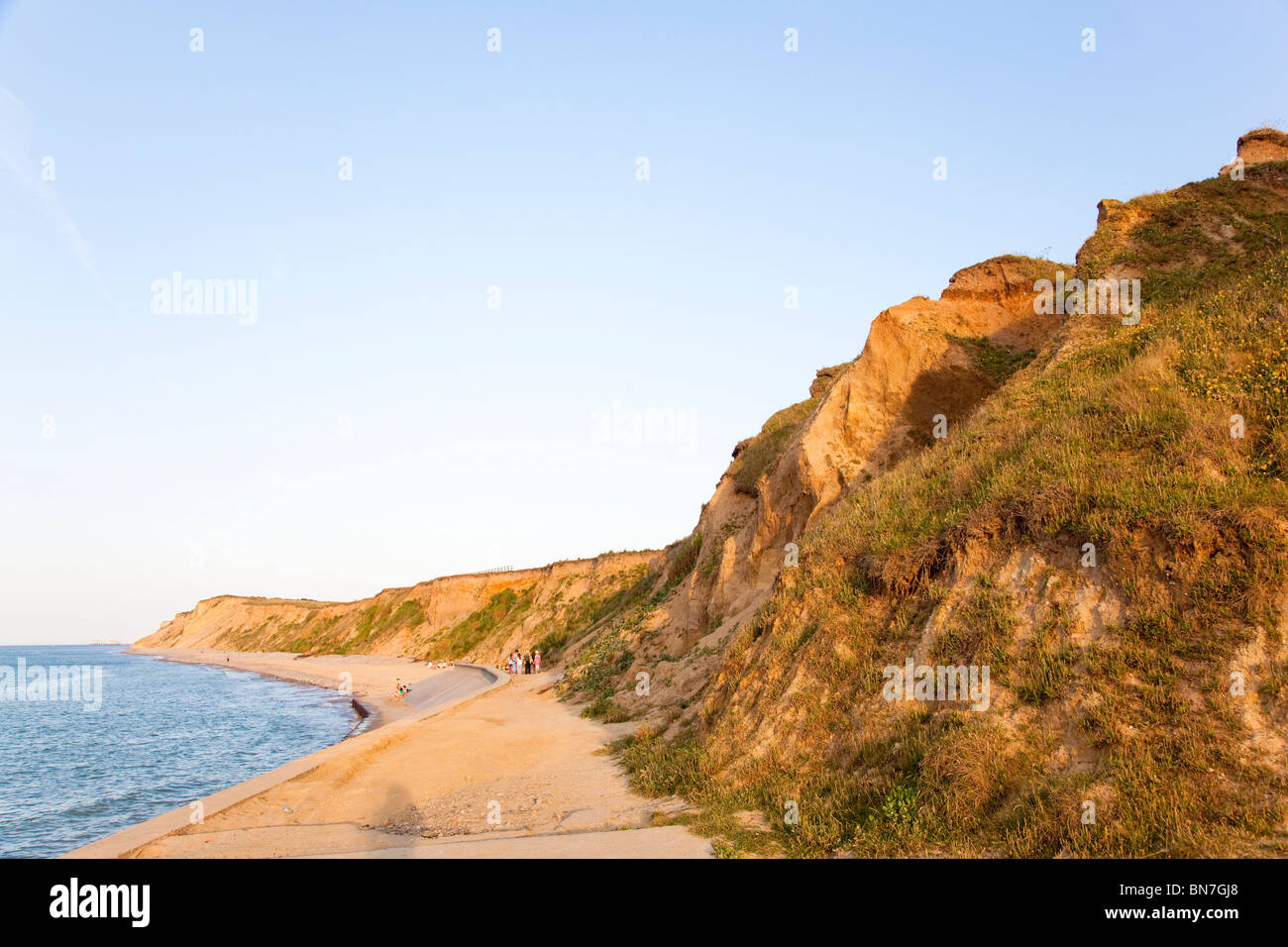 Cliffs at West Runton, Norfolk, UK. Geologically, soft glacial deposits on fossil rich Cromer forest beds. Stock Photo