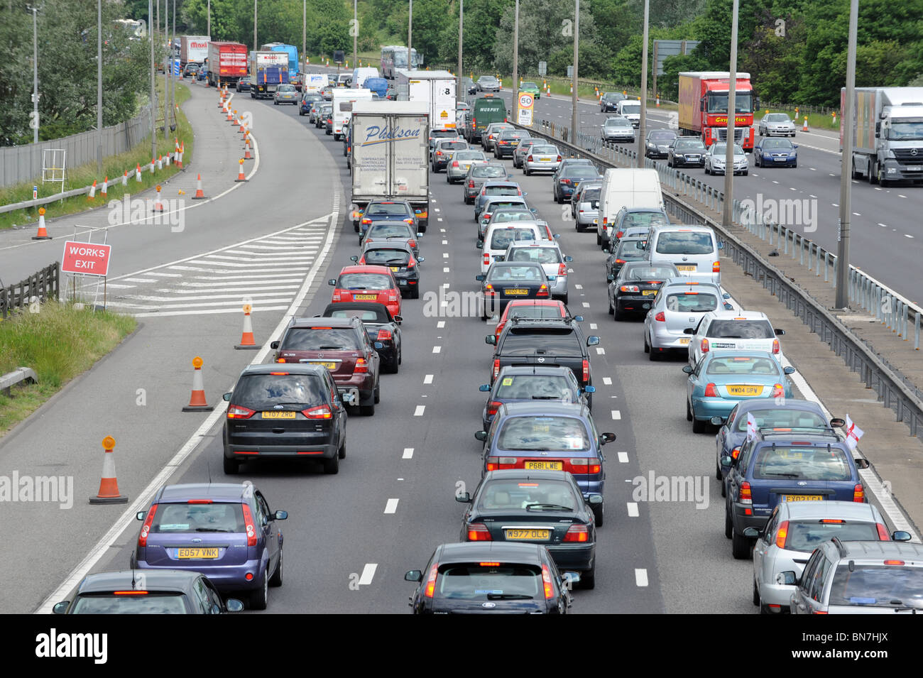 A traffic jam on the M1 motorway, England Stock Photo Alamy