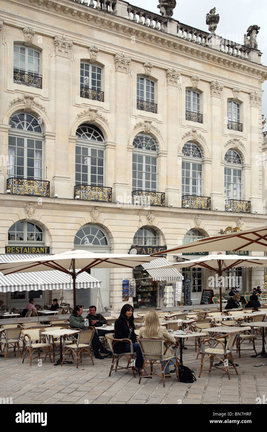 A street cafe in the Place Stanislas, Nancy, France Stock Photo