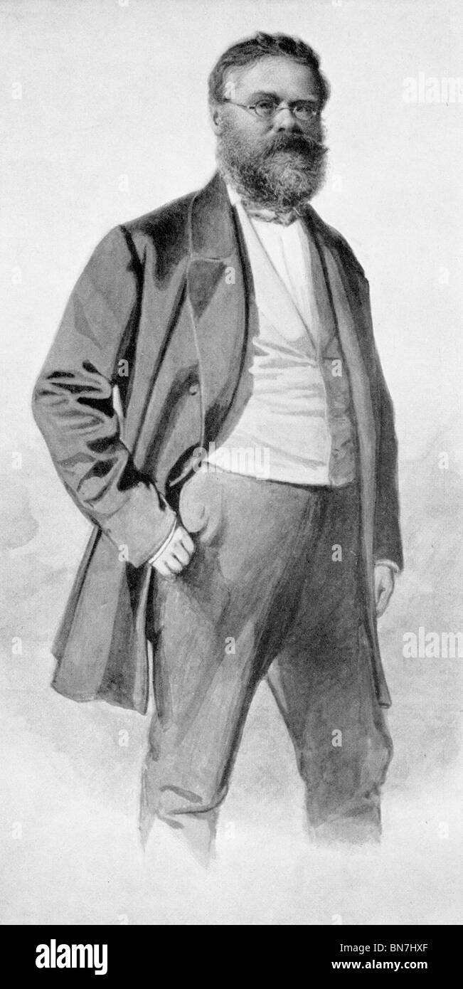 Black and White Illustration of Heinrich Ludwig Christian Friedrich Reuter (Fritz Reuter), German Novelist Stock Photo
