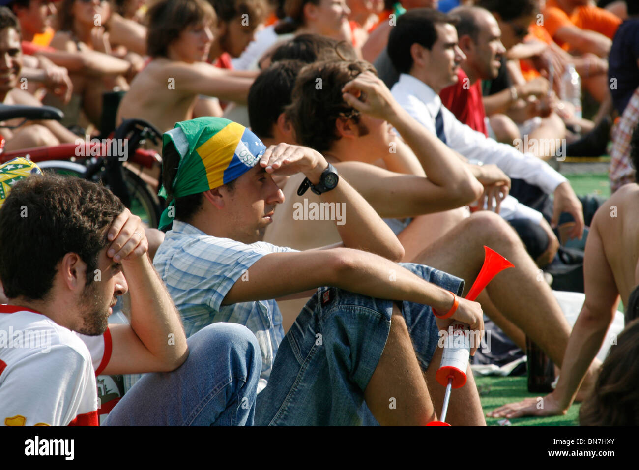 world cup fans brazil v holland at world cup fan fest village in rome, italy 2 July 2010 Stock Photo