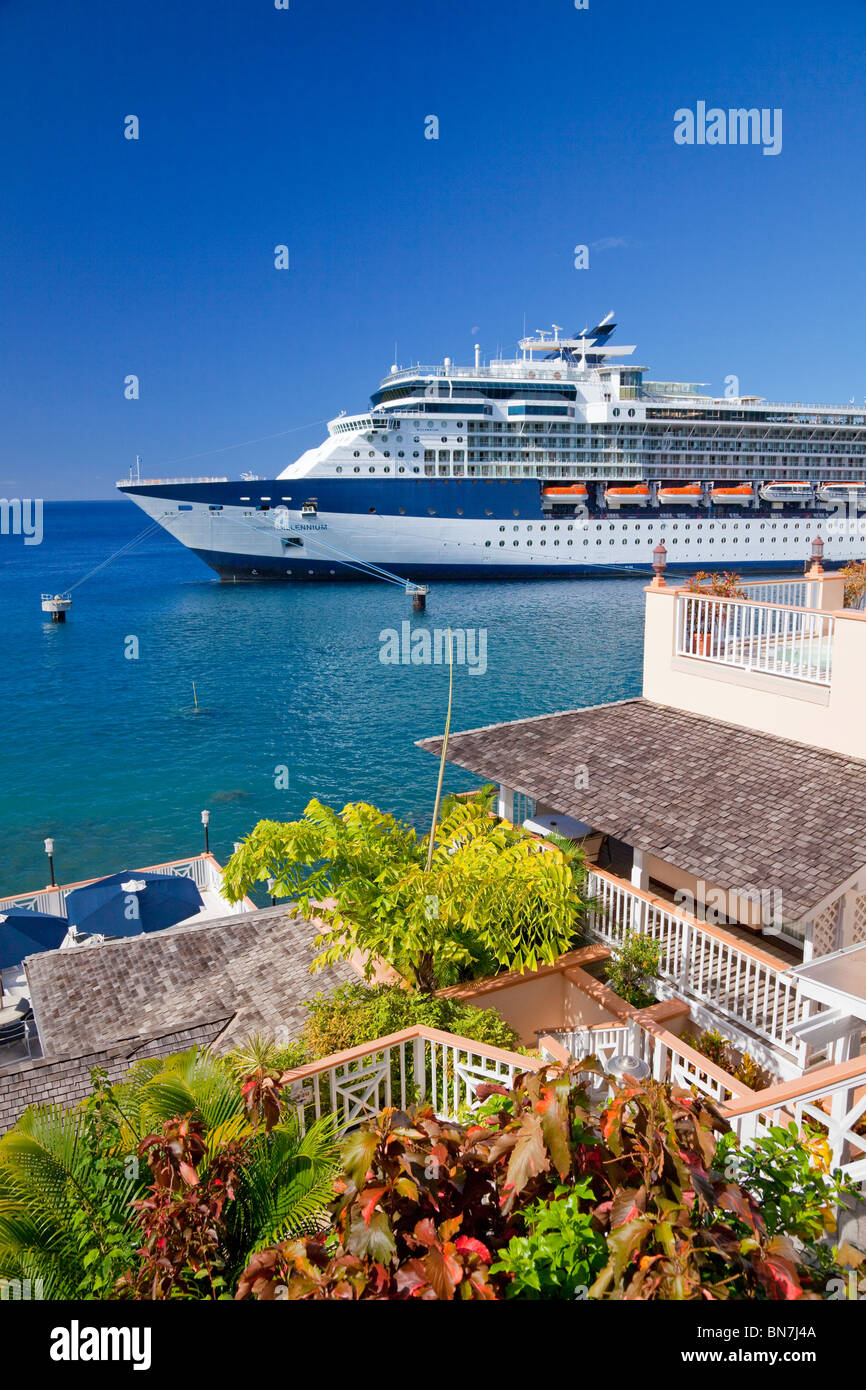 The Celebrity cruise ship Millennium in the port of Roseau, Dominica