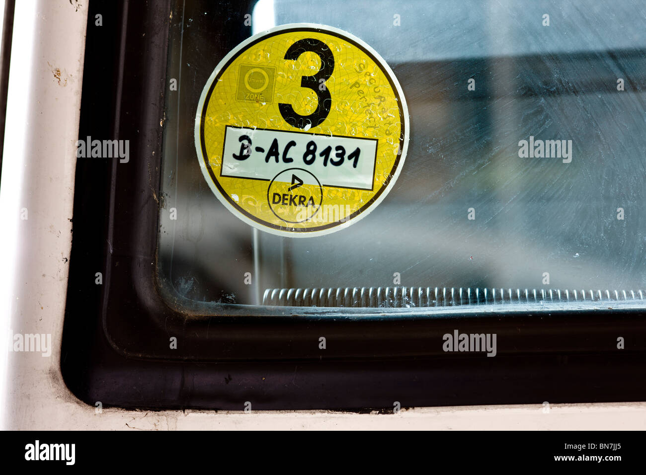 Berlin environmental zone sticker on the windshield of an offroader Stock Photo Alamy