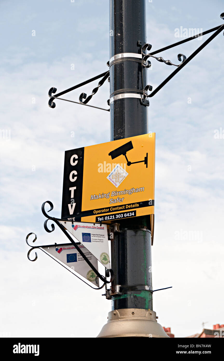 a safer partnership cctv sign in Birmingham uk Stock Photo
