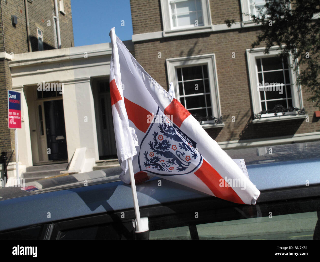 London July 2010.World cup England flag on car Stock Photo