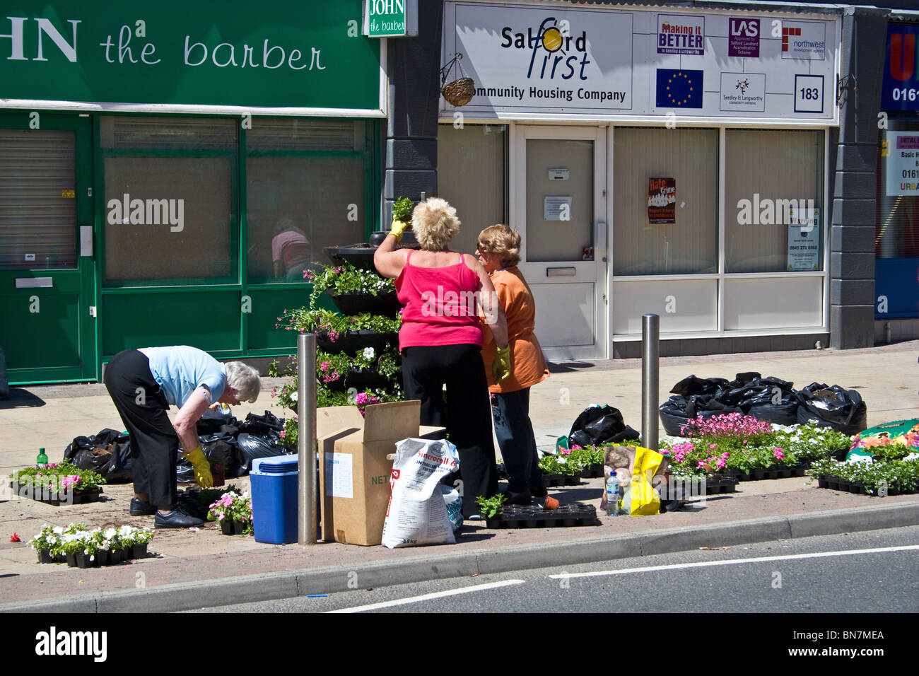Community involvement, 'Seedley and Langworthy in Bloom', Langworthy Road, Salford, Greater Manchester, UK Stock Photo