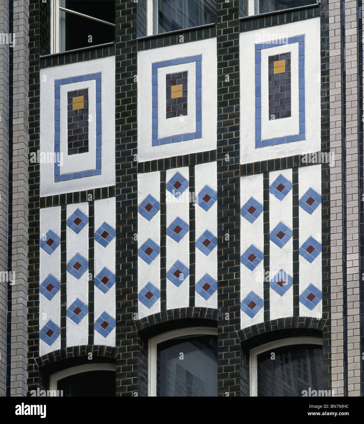 Tiles in Hackesche Hofe Berlin, Germany. 1920s courtyard with Jugendstil Art Nouveau ceramic tiles. Stock Photo