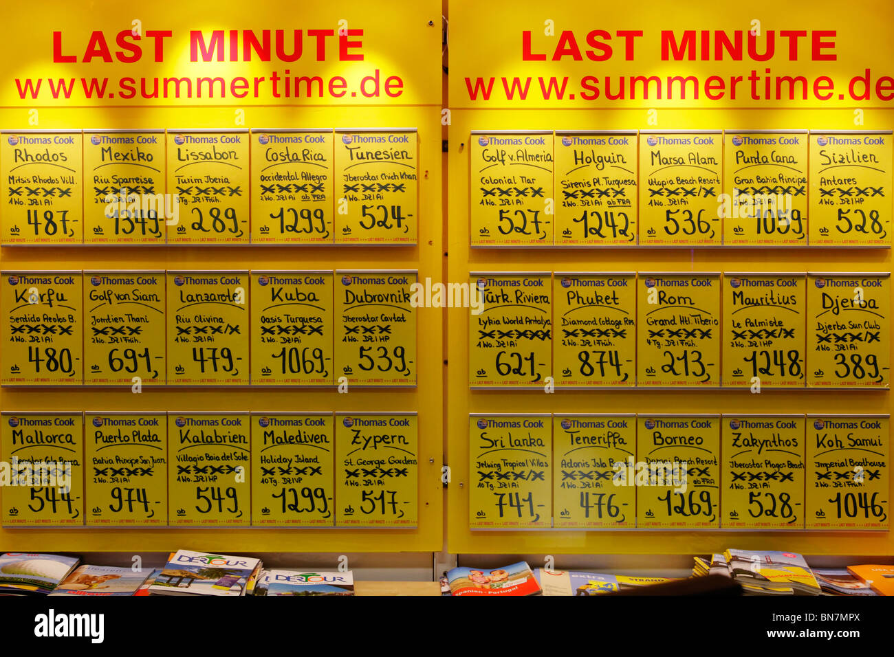 price table of last minute travels Stock Photo