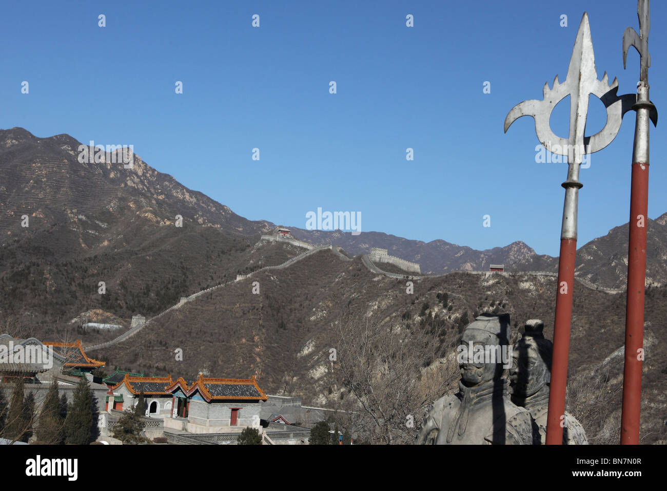 View of the Great Wall of China Ancient weapons on display Stock Photo ...
