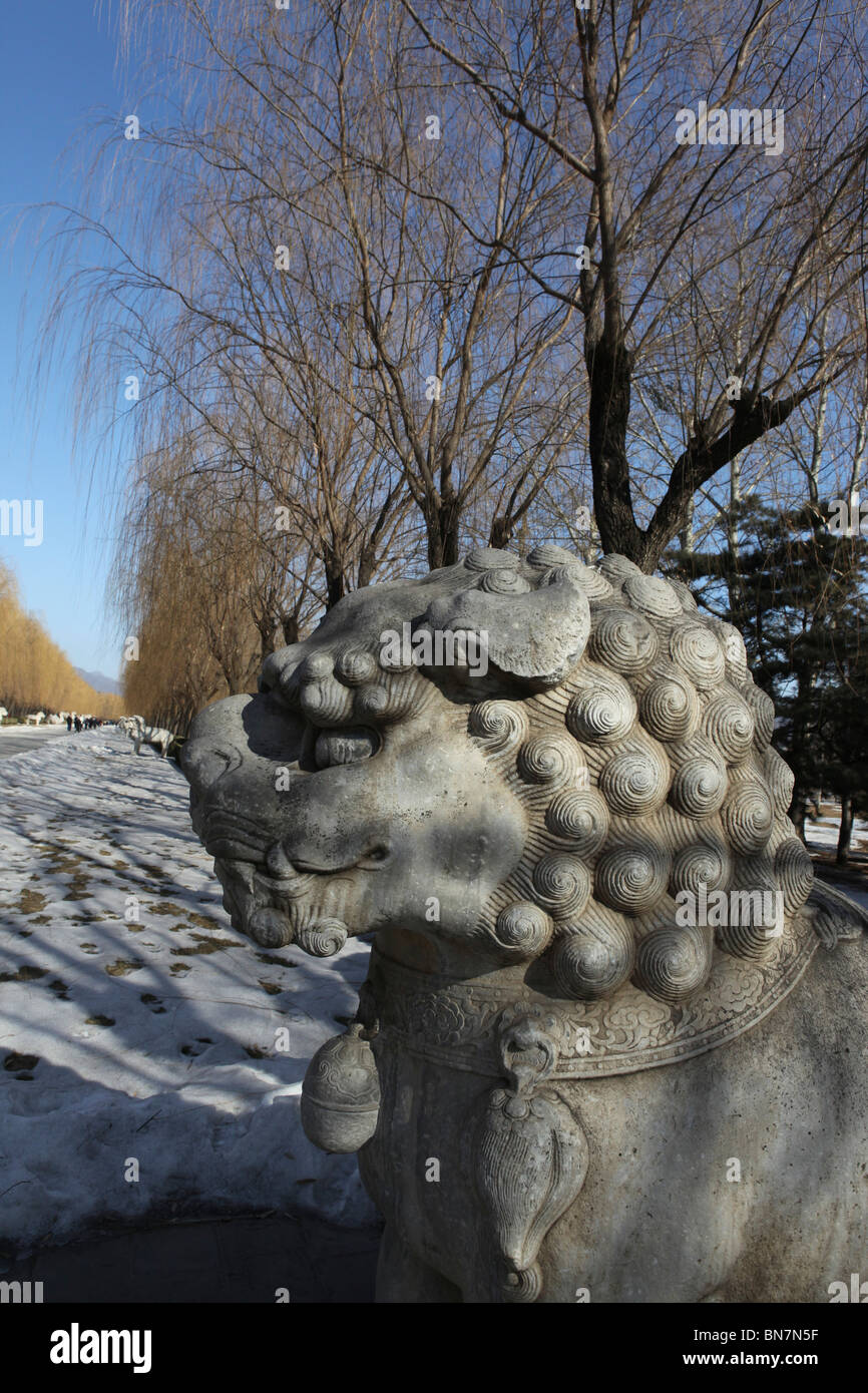 China, Beijing, Ming Dynasty Tombs, Changling Tomb, statues of a lion
