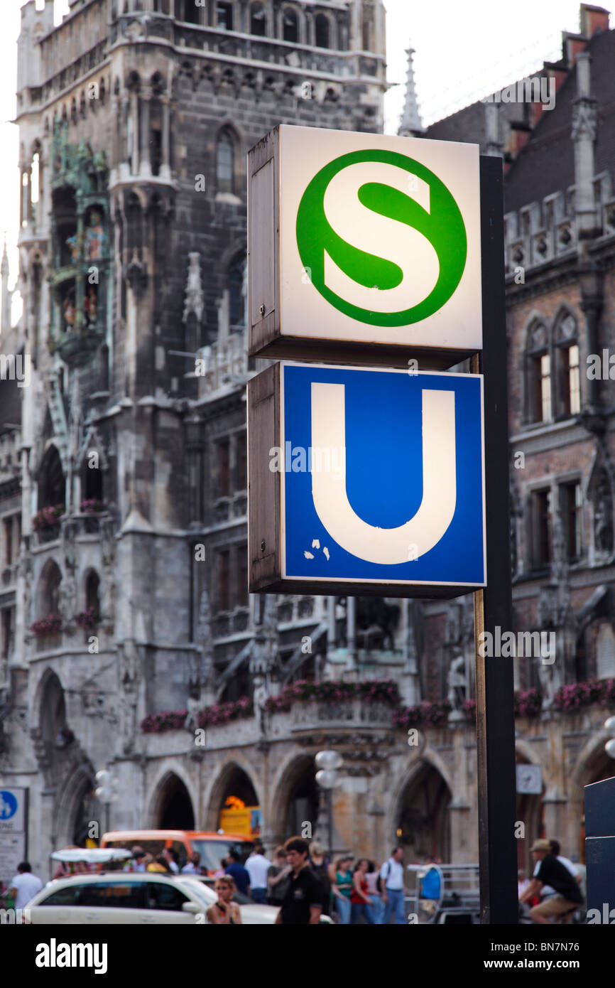 S-Bahn and U-Bahn sign at Marienplatz in Munich Stock Photo