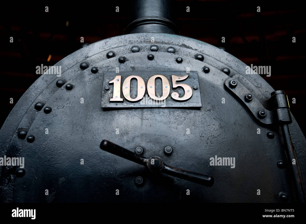 Old steam locomotives and trains on display at Deutches Technikmuseum in Berlin Germany Stock Photo