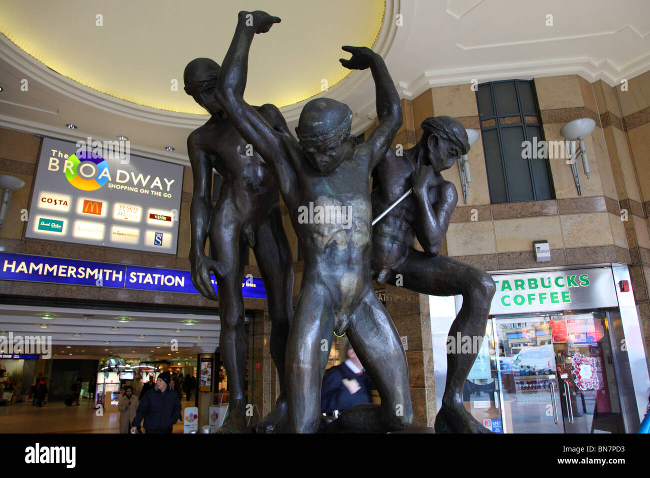A view of the sculpture in the entrance to the Hammersmith Broadway