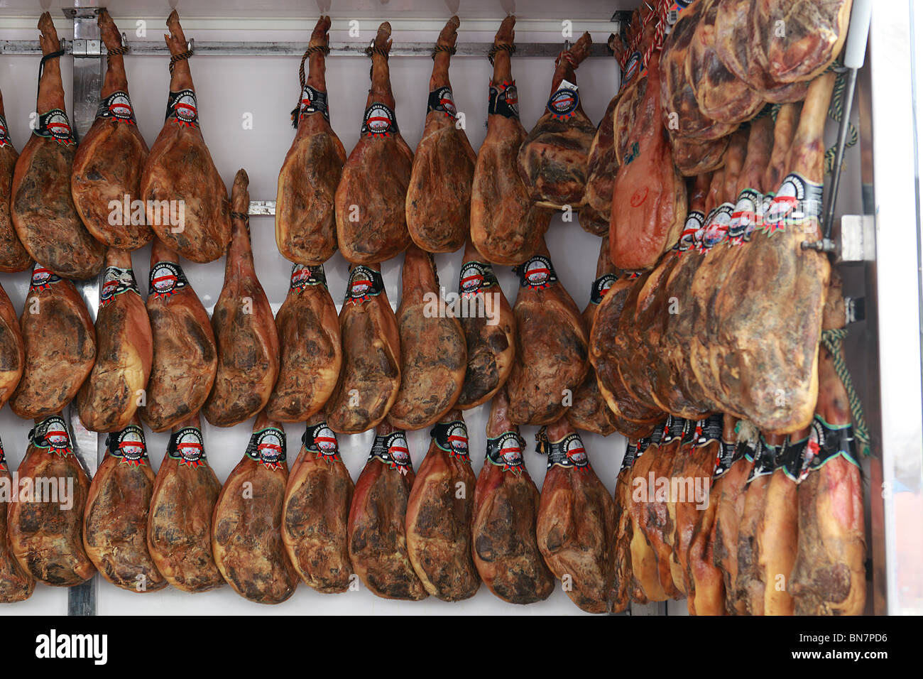 Spanish Iberian Ham Smoked Market Stock Photo