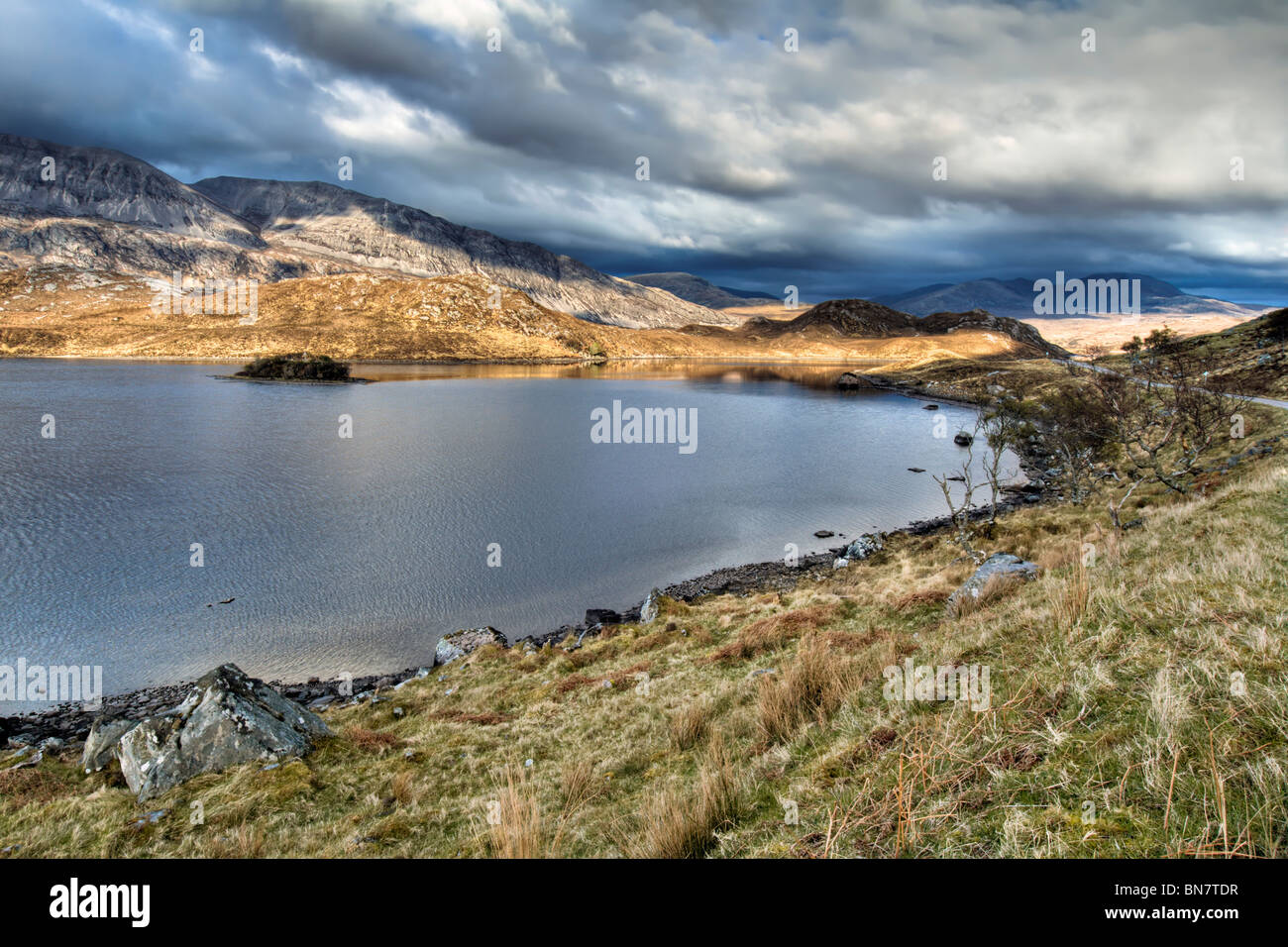 Loch stack, Sutherland in the north of Scotland along the A838 with ...