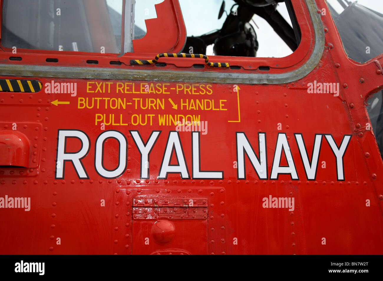 emergency exit release handles on windows of Royal Navy Rescue Westland Sea  King HU5 helicopter XZ920 Stock Photo - Alamy