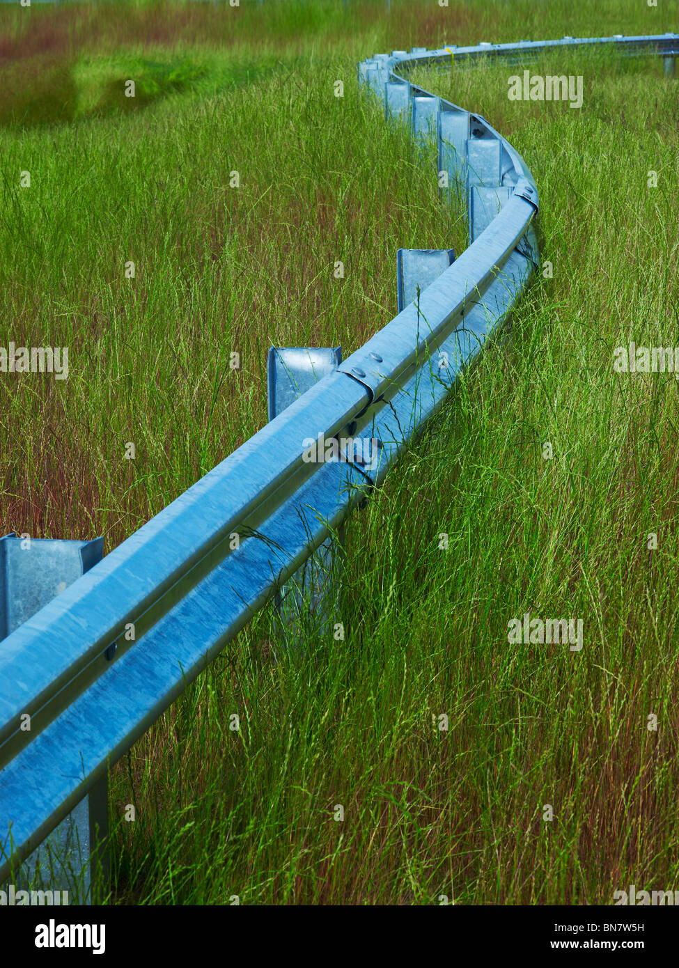 Guard Rail & Tall Grass, Pennsylvania, USA Stock Photo
