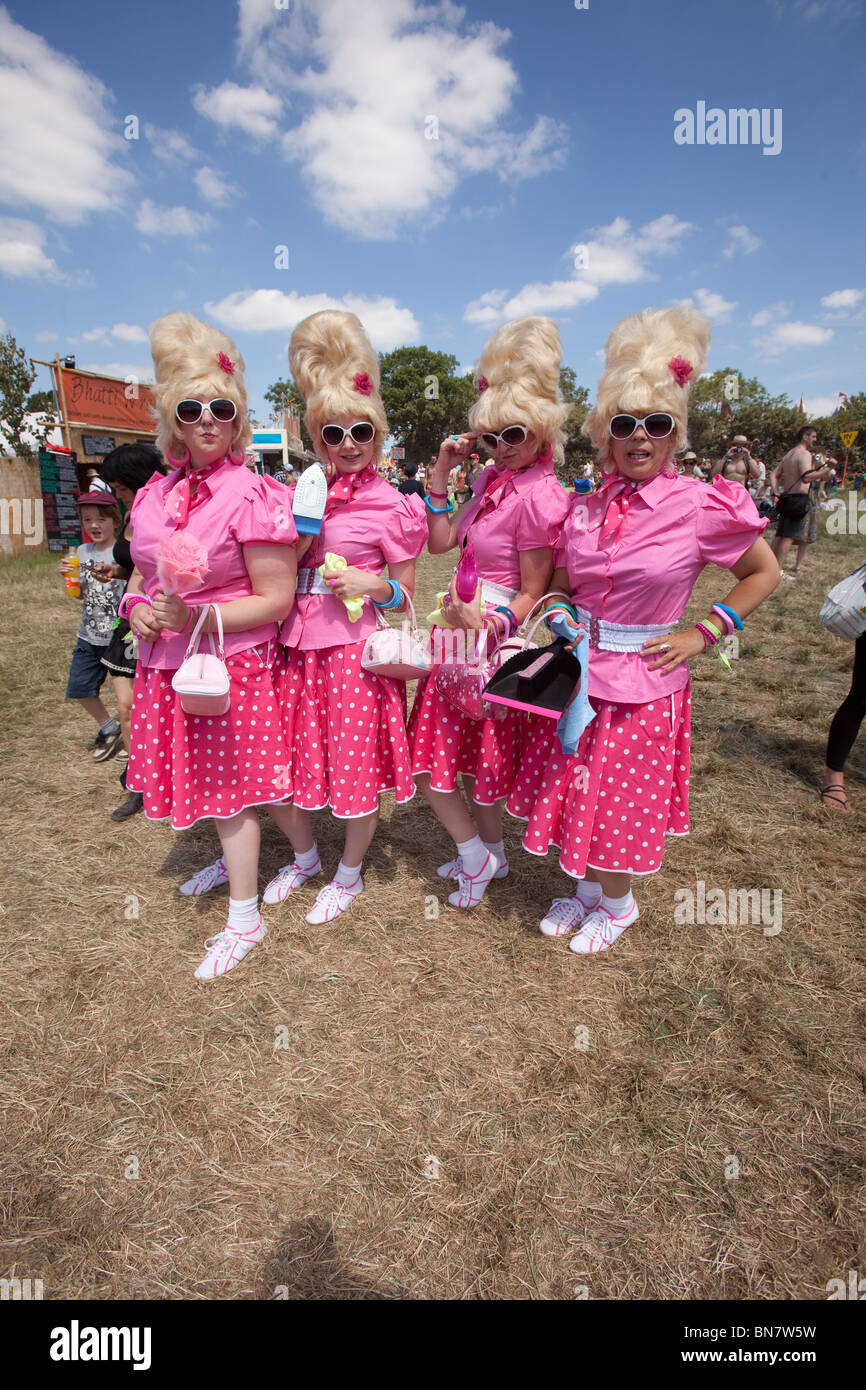 ladies in fancy dress at the Glastonbury Festival,Worthy Farm, Somerset, England. 2010 Stock Photo