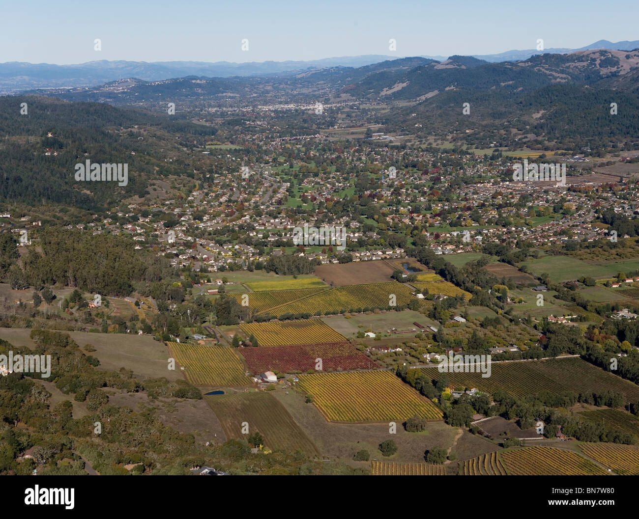 aerial view above Sonoma valley California Stock Photo