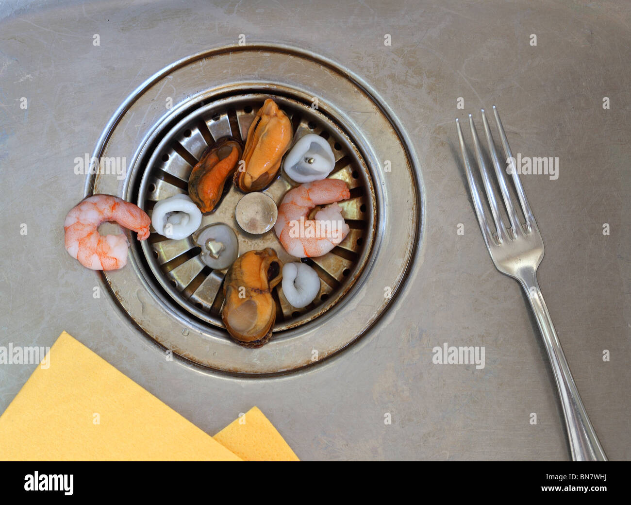 sink drain seafood leftovers Stock Photo