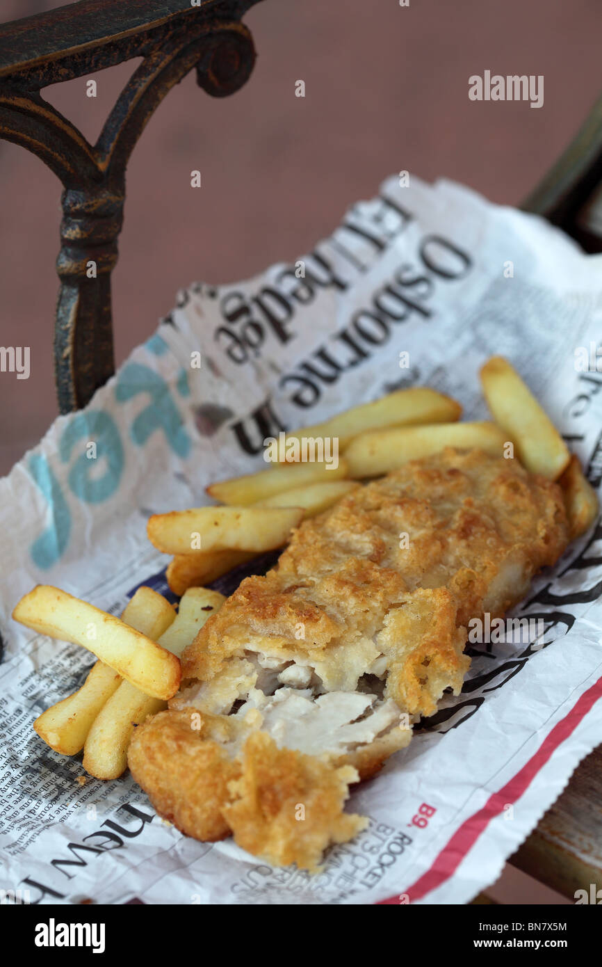 English fish chips served news paper Stock Photo