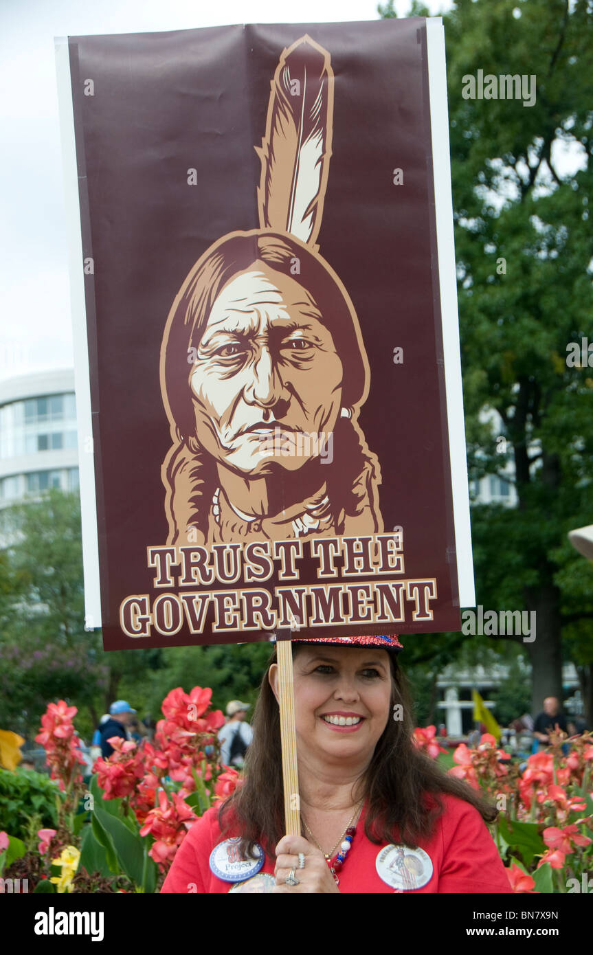 Protest Rally Demonstration at U.S. Capitol Building Washington DC Against Government with Native American Poster Stock Photo