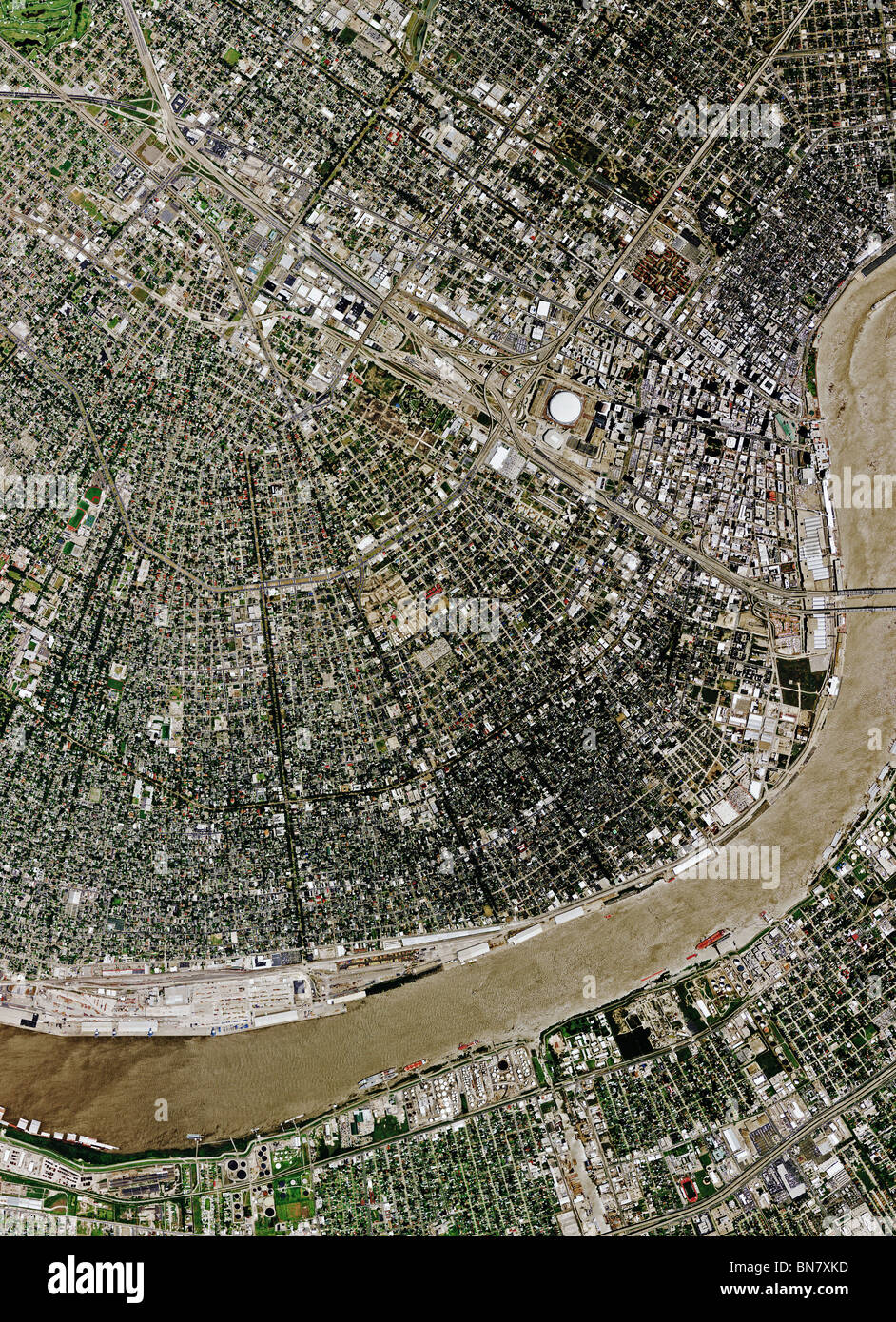 aerial map view above New Orleans Louisiana Mississippi river Stock Photo