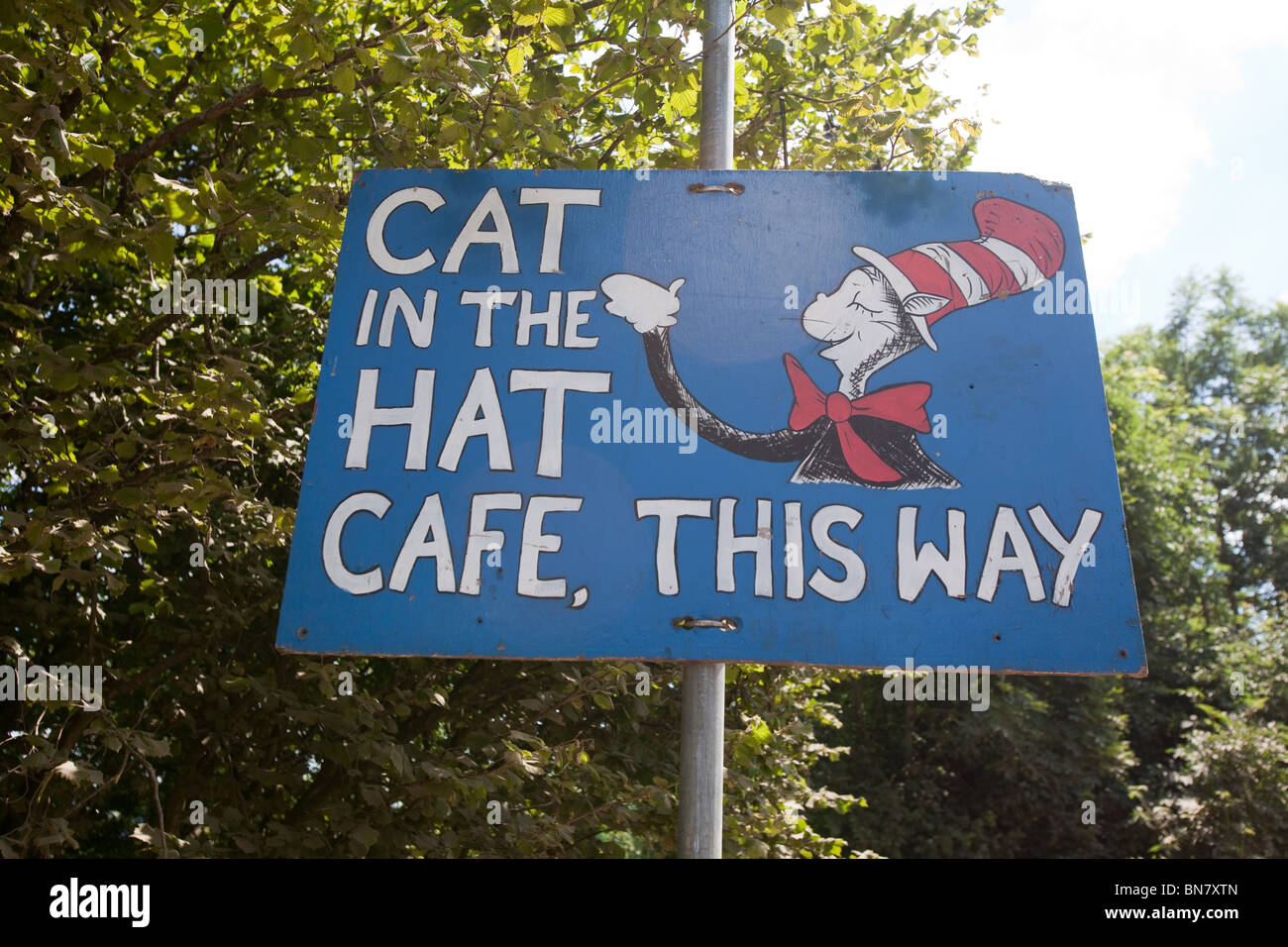 Cat in the Hat sign at the Glastonbury Festival 2010 Stock Photo