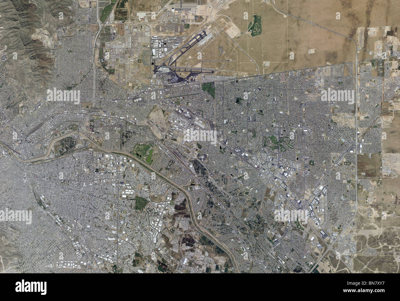 aerial map view above El Paso Texas Ciudad de Juarez Mexico Rio Grande Stock Photo