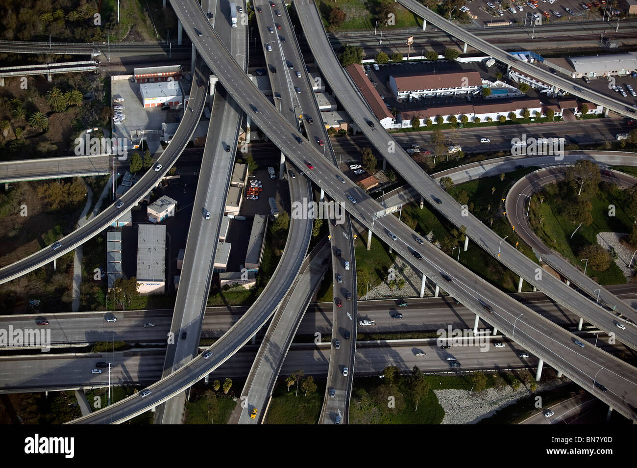 aerial view above interchange of interstate 5 and I-8 freeways San Diego California Stock Photo