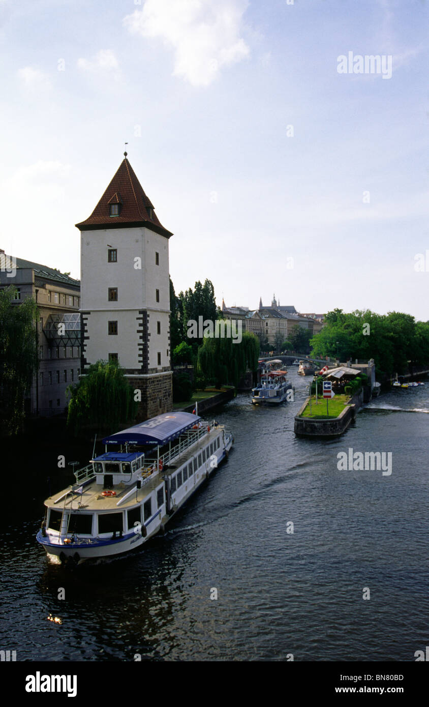 Czech Republic. Prague. June 2010. Vltava river near Janackovo Nabrezi street Stock Photo