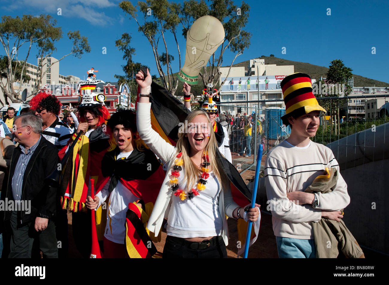 German football supporters on their way to the stadium World Cup 2010 Cape Town South Africa Stock Photo