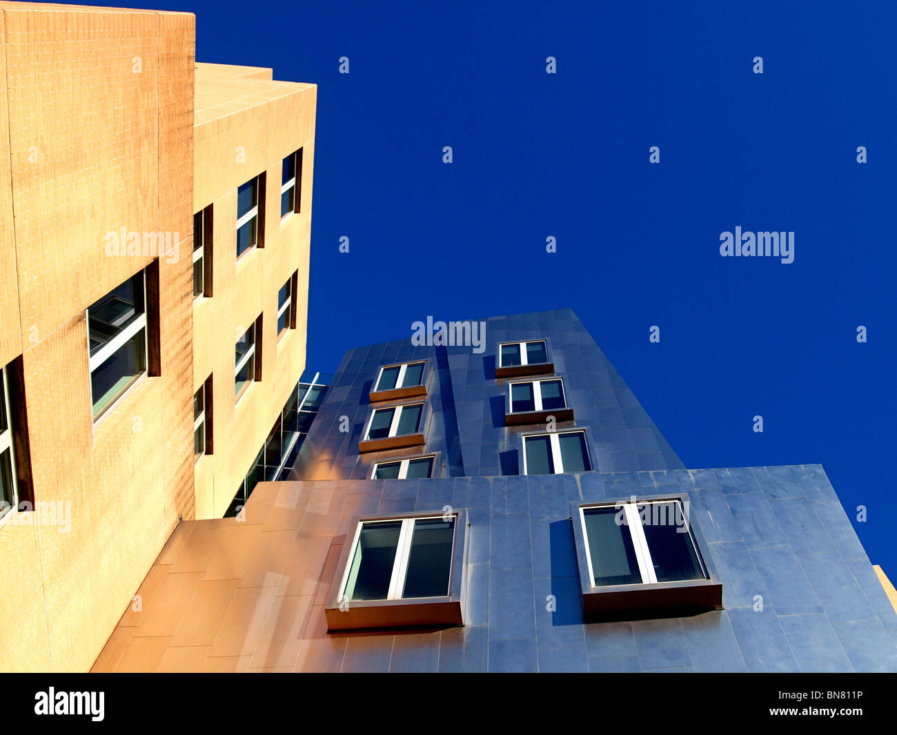 Looking up at the dramatic Stata Building part of the MIT Campus, Cambridge, MA Stock Photo