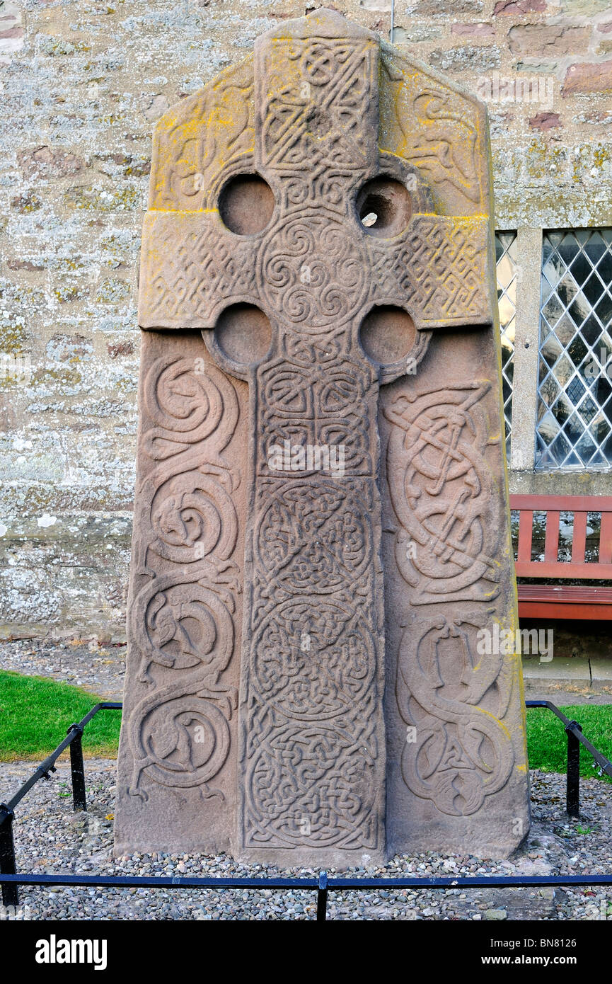 The Aberlemno Kirkyard Cross Slab, a Pictish stone showing a Celtic cross in Scotland, UK Stock Photo